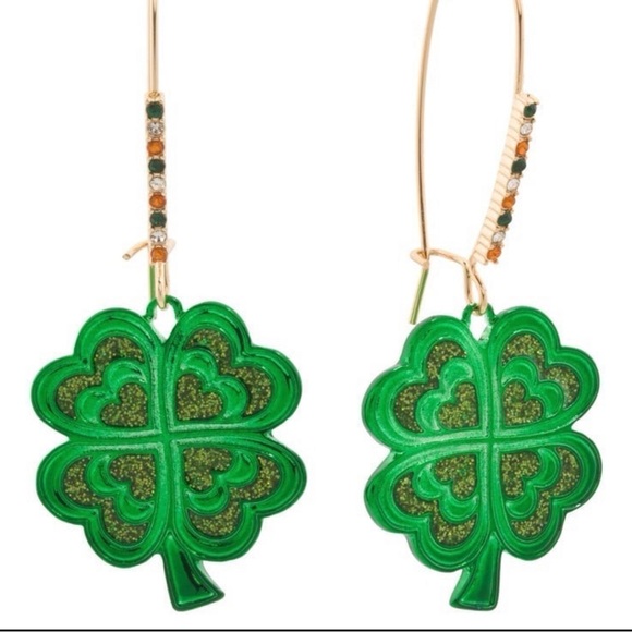 Authentic Betsey Johnson Four Leaf Clover, Shamrock Earrings W/Rhinestones NWT - Picture 6 of 11